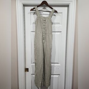 Beige Button-Front Jumpsuit
